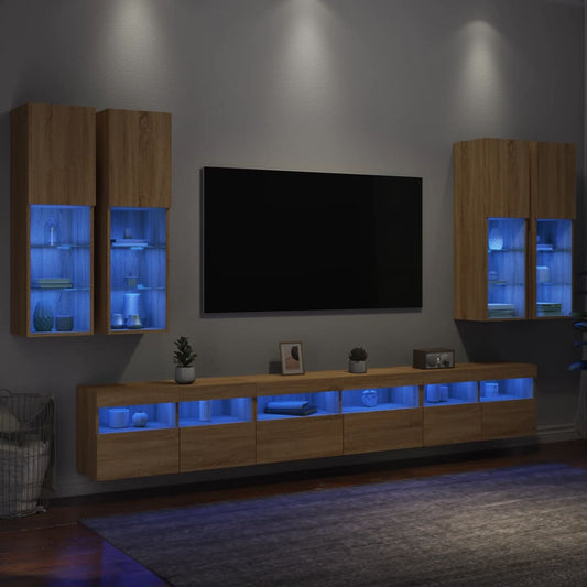 Væghængt Tv-møbel 7 Dele Med Led-lys Sonoma-eg - Hovedbillede