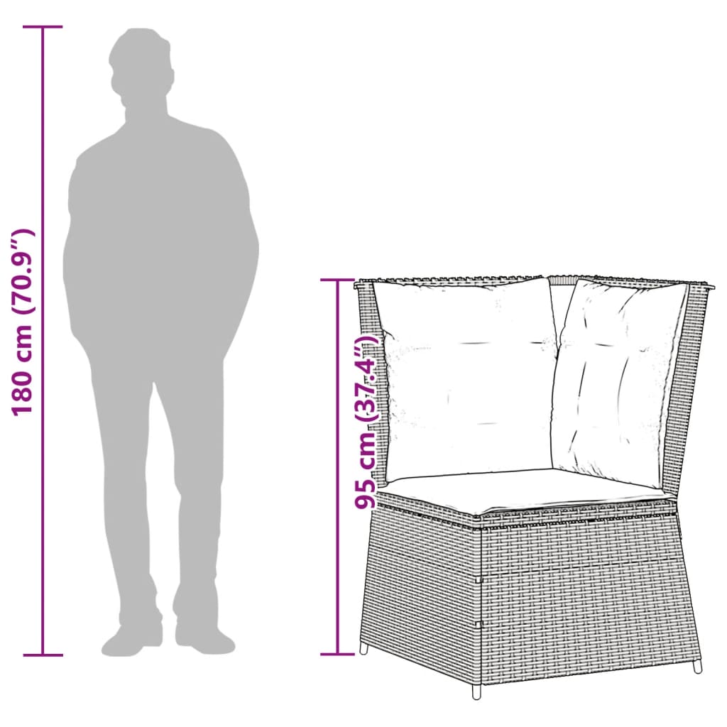 Hjørnemodul Til Havesofa Med Hynder Polyrattan - Billede 9