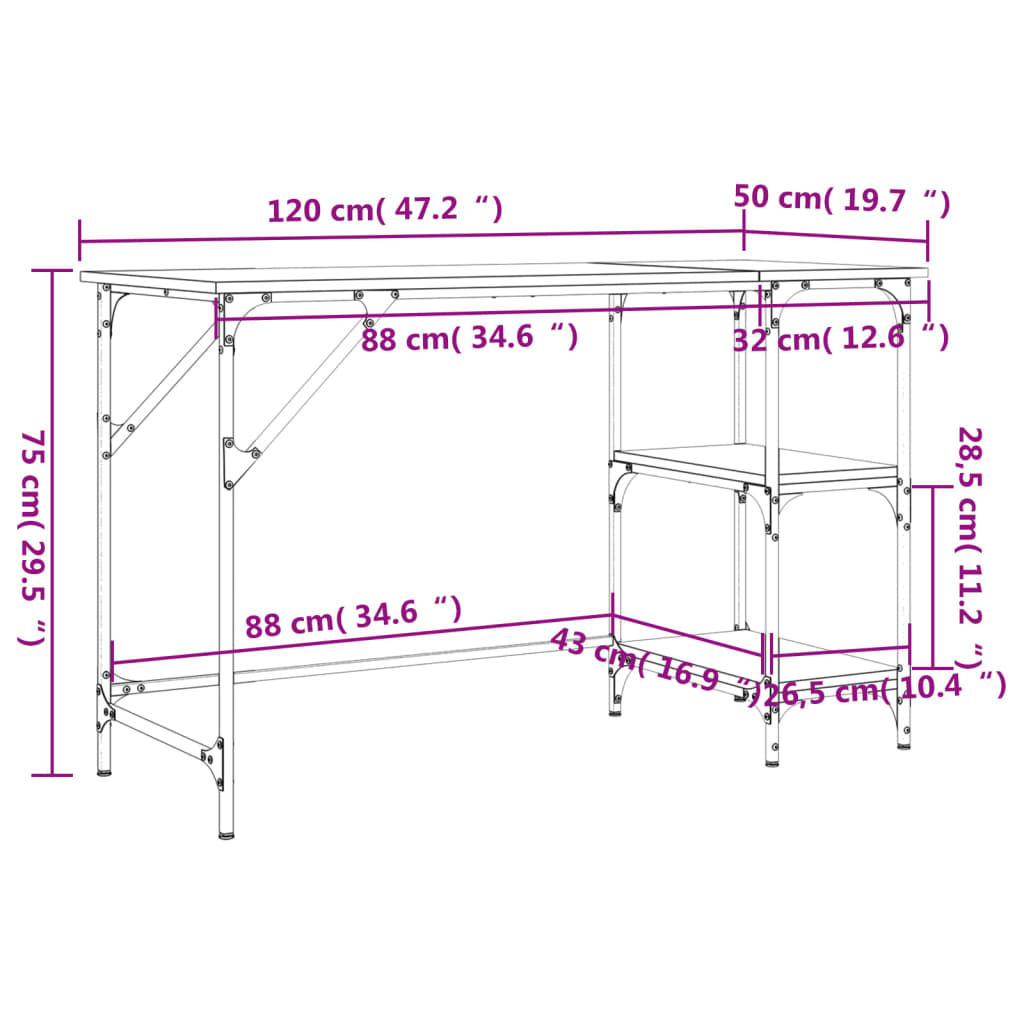 Skrivebord 120x50x75 Cm Metal Og Konstrueret Træ - Billede 11