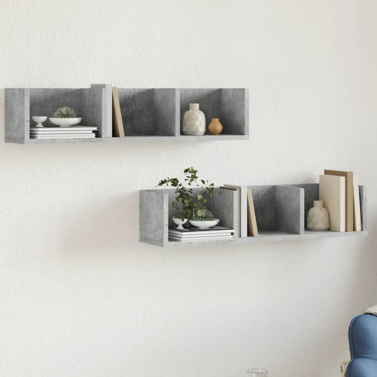 Vægskabe 2 Stk. 75X18X16,5 Cm Konstrueret Træ Betongrå
