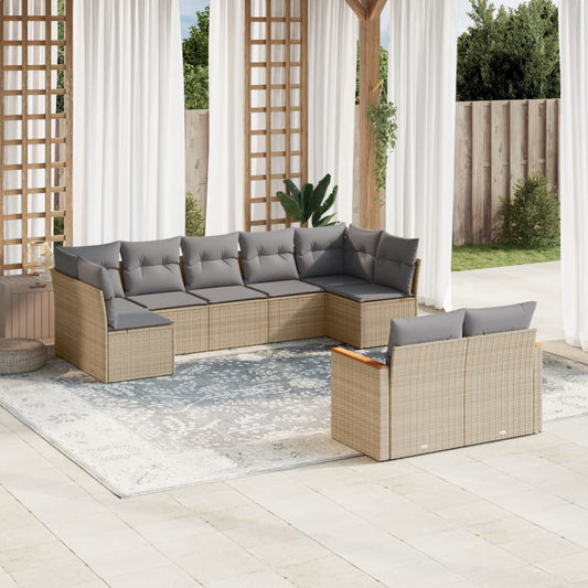 Spisebordssæt Til Haven 9 Dele Med Hynder Polyrattan Beige