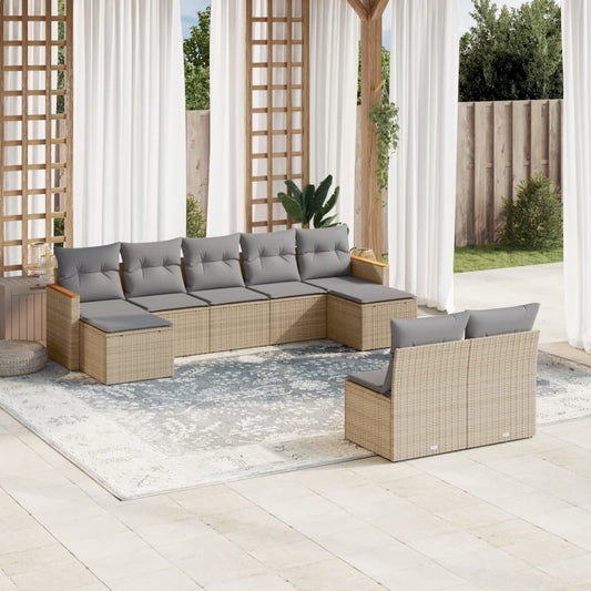 Spisebordssæt Til Haven 9 Dele Med Hynder Polyrattan Beige