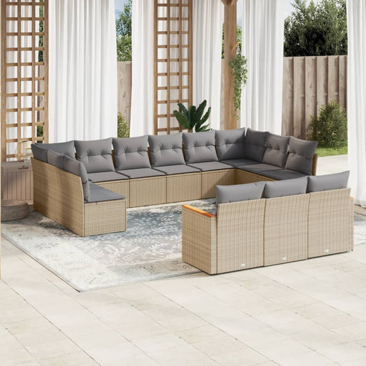 Spisebordssæt Til Haven 13 Dele Med Hynder Polyrattan Beige