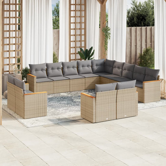 Spisebordssæt Til Haven 13 Dele Med Hynder Polyrattan Beige