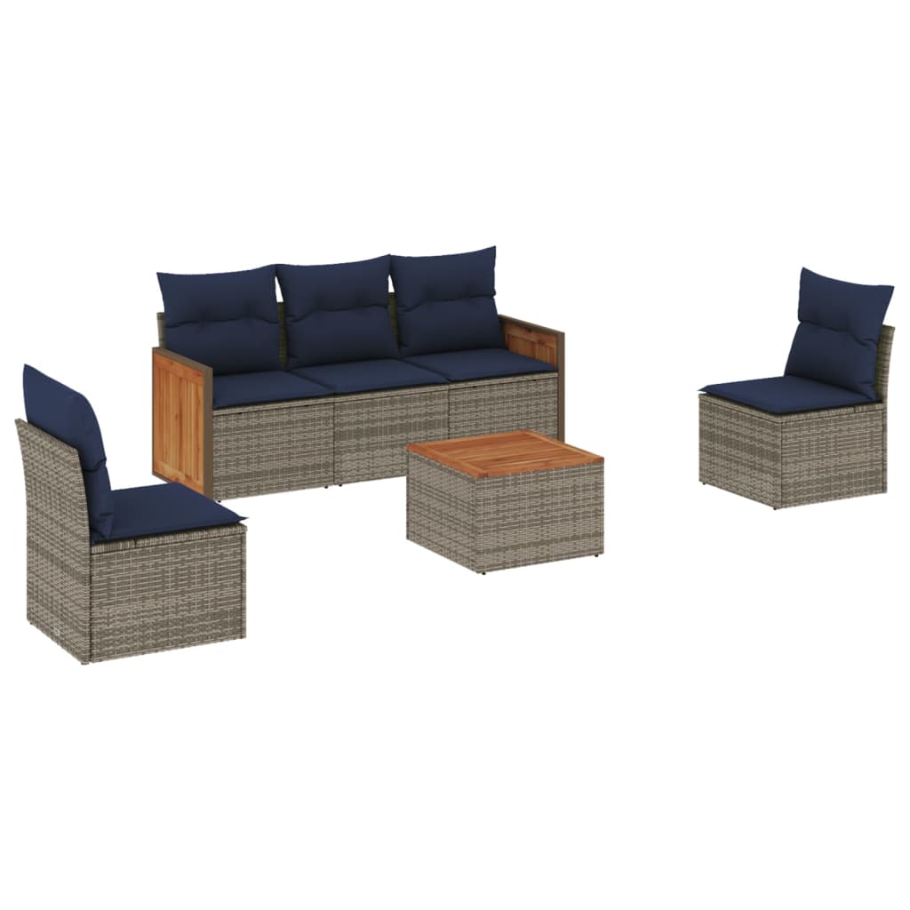 Havesofasæt Med 6 Dele Og Hynder Polyrattan - Billede 2