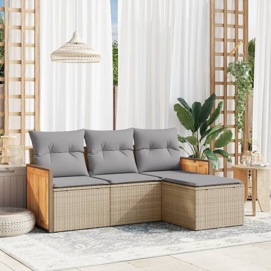Sofasæt Til Haven 4 Dele Med Hynder Polyrattan Beige