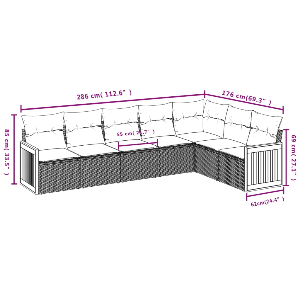 Havesofasæt Med 7 Dele Og Hynder Polyrattan - Billede 7