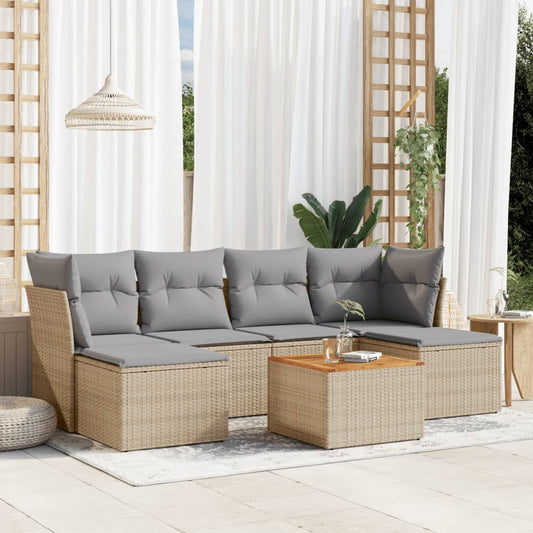 Sofasæt Til Haven 7 Dele Med Hynder Polyrattan Beige