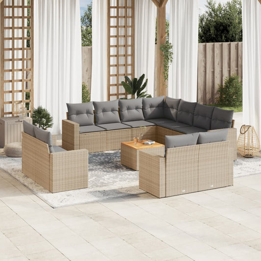 Sofasæt Til Haven 12 Dele Med Hynder Polyrattan Beige
