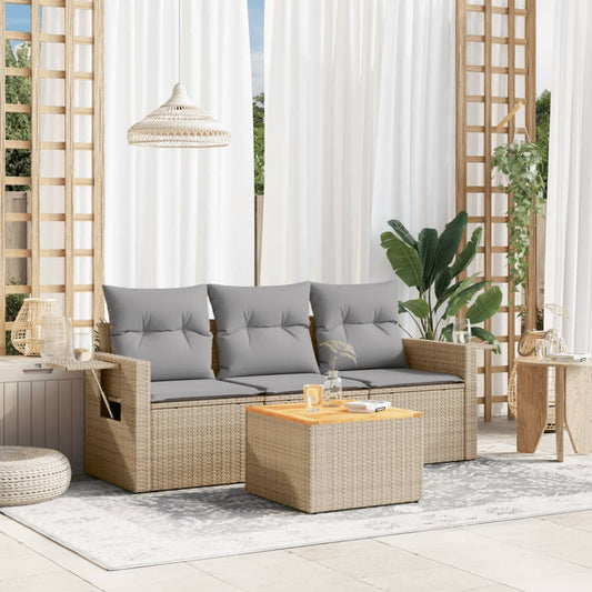 Sofasæt Til Haven 4 Dele Med Hynder Polyrattan Beige