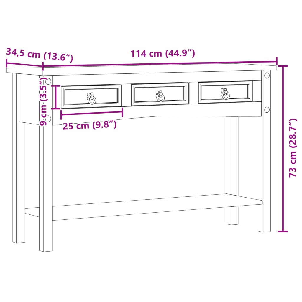 Konsolbord Corona 114X34,5X73 Cm Massivt Fyrretræ