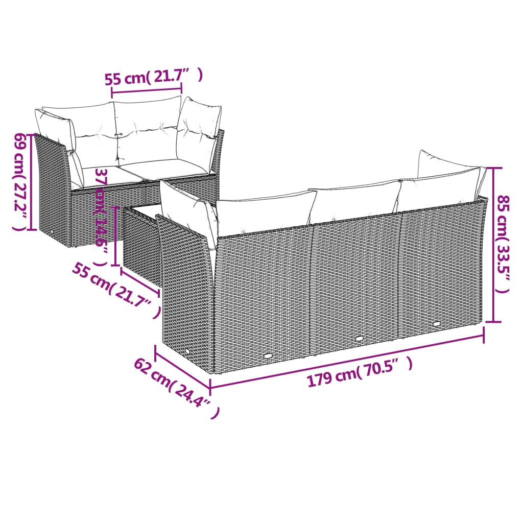 Sofasæt Til Haven 6 Dele Med Hynder Polyrattan - Billede 3