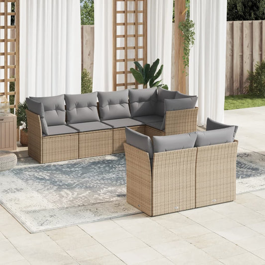 Sofasæt Til Haven 7 Dele Med Hynder Polyrattan Beige