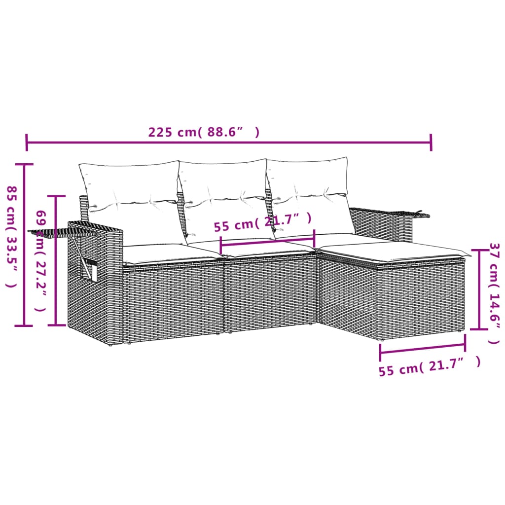 Havesofasæt Med 4 Dele Og Hynder Polyrattan - Billede 8