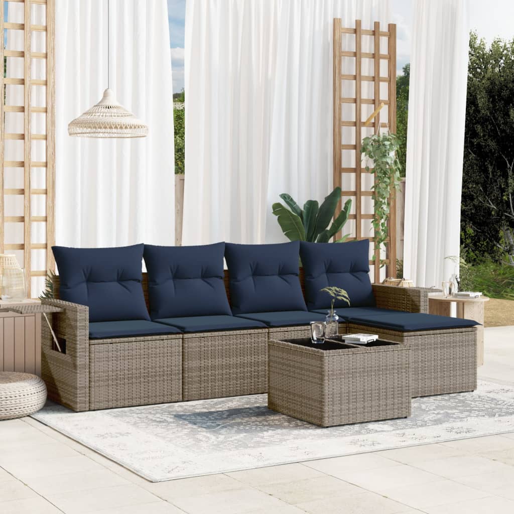 Havesofasæt Med 6 Dele Og Hynder Polyrattan - Hovedbillede