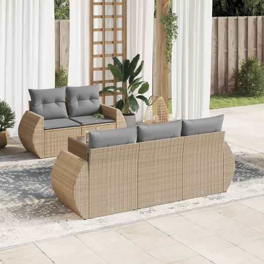 Sofasæt Til Haven 6 Dele Med Hynder Polyrattan Beige