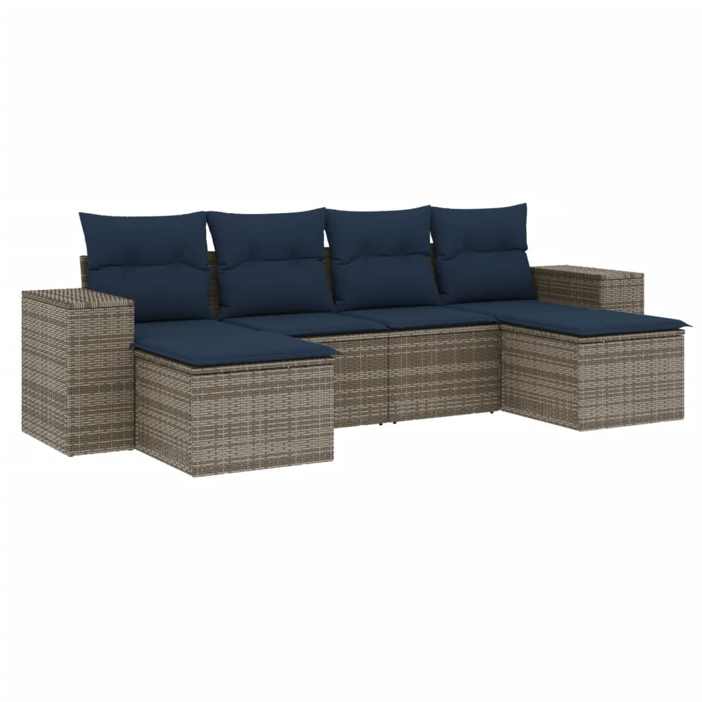 Havesofasæt Med 6 Dele Og Hynder Polyrattan - Billede 2