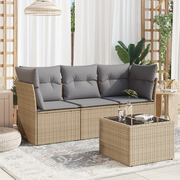 Sofasæt Til Haven 4 Dele Med Hynder Polyrattan Beige