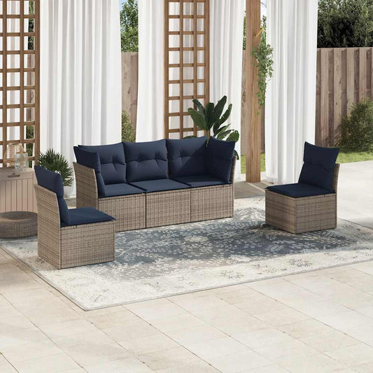 Sofasæt til Haven 5 Dele med Hynder Polyrattan Grå - hovedbillede