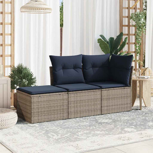 Havesofasæt 3 Dele med Hynder Polyrattan Grå - hovedbillede
