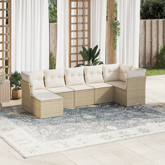 Sofasæt Til Haven 7 Dele Med Hynder Polyrattan Beige