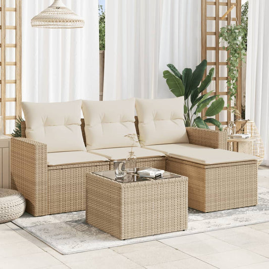 Sofasæt Til Haven 5 Dele Med Hynder Polyrattan Beige