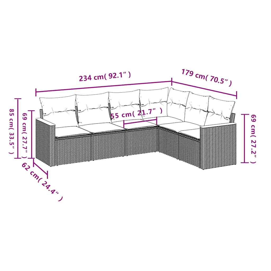 Havesofasæt Med 6 Hynder Polyrattan - Billede 7
