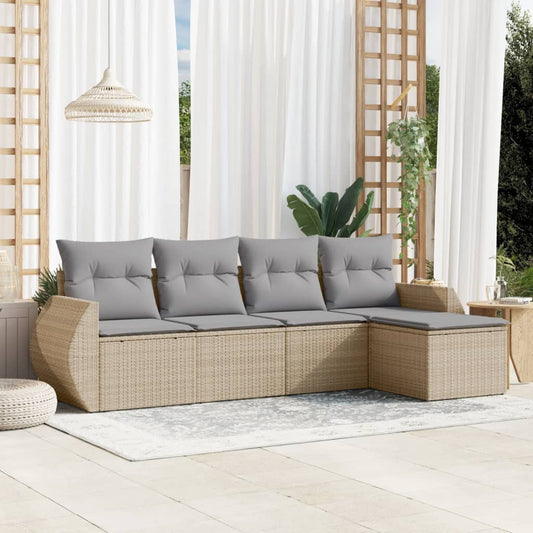 Sofasæt Til Haven 5 Dele Med Hynder Polyrattan Beige