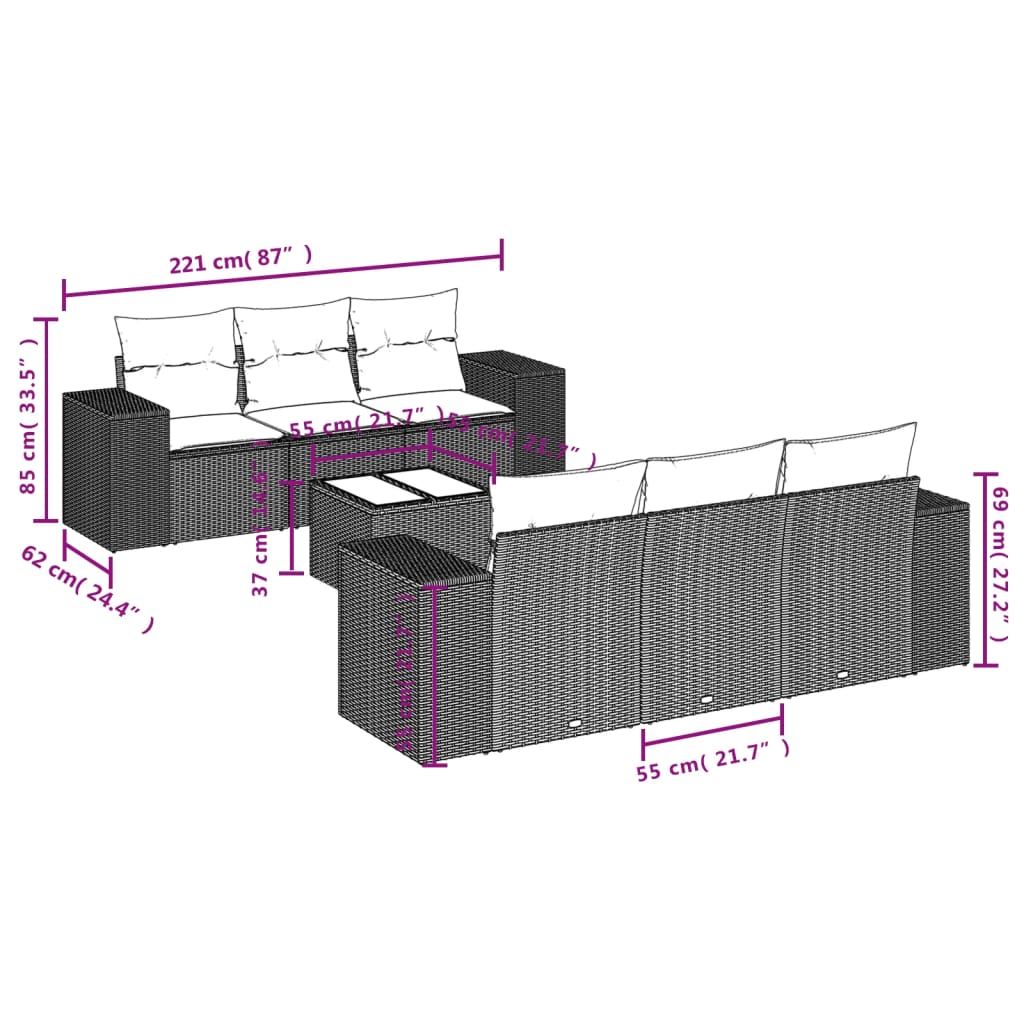 Sofasæt Til Haven 7 Dele Med Hynder Polyrattan - Billede 3