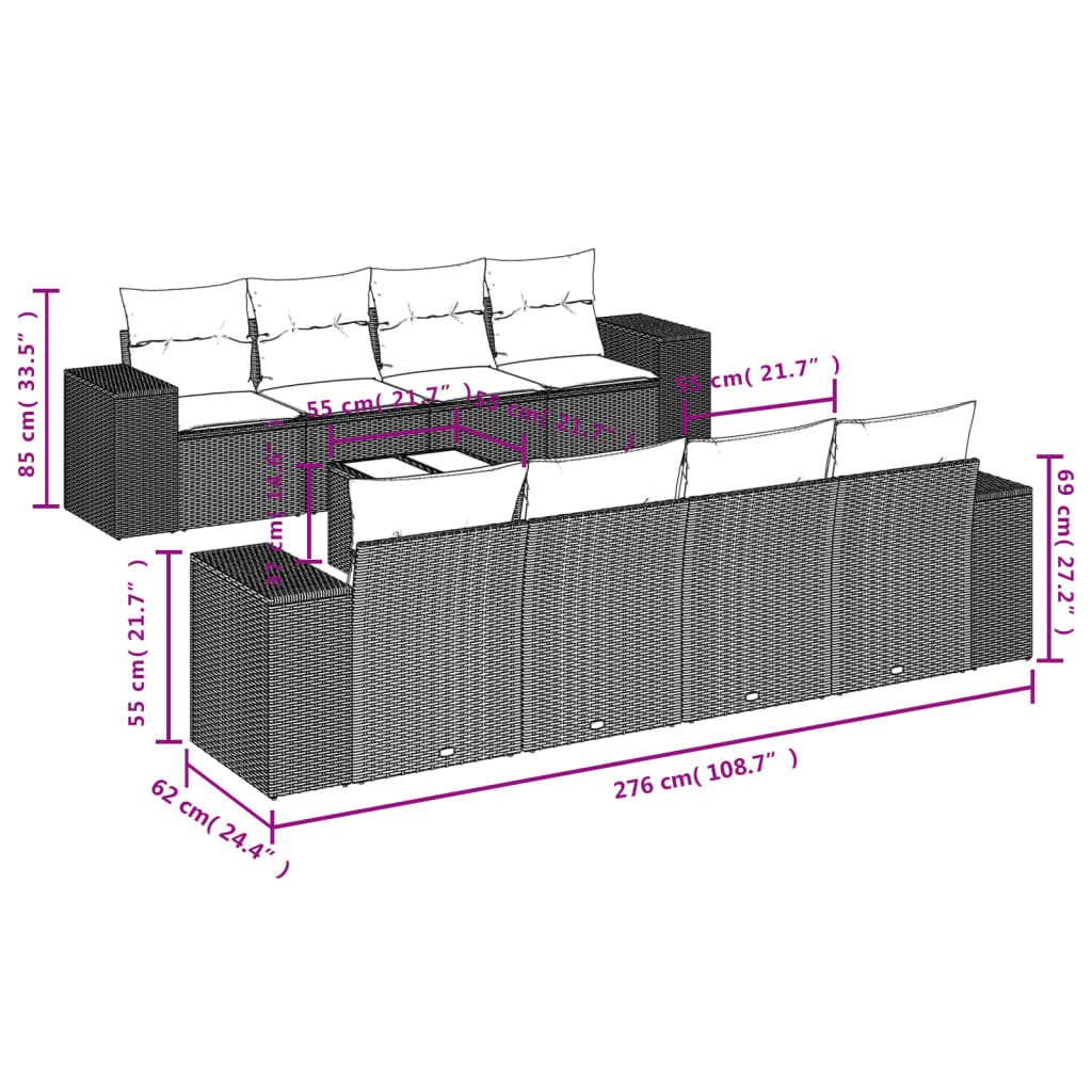 Sofasæt Til Haven 9 Dele Med Hynder Polyrattan - Billede 3