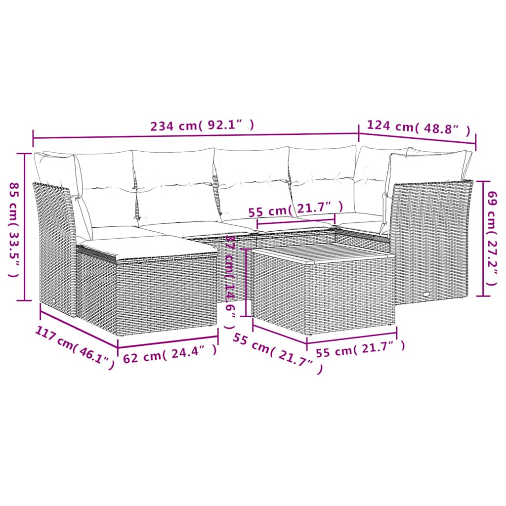 Havesofasæt Med 7 Dele Og Hynder Polyrattan - Billede 11