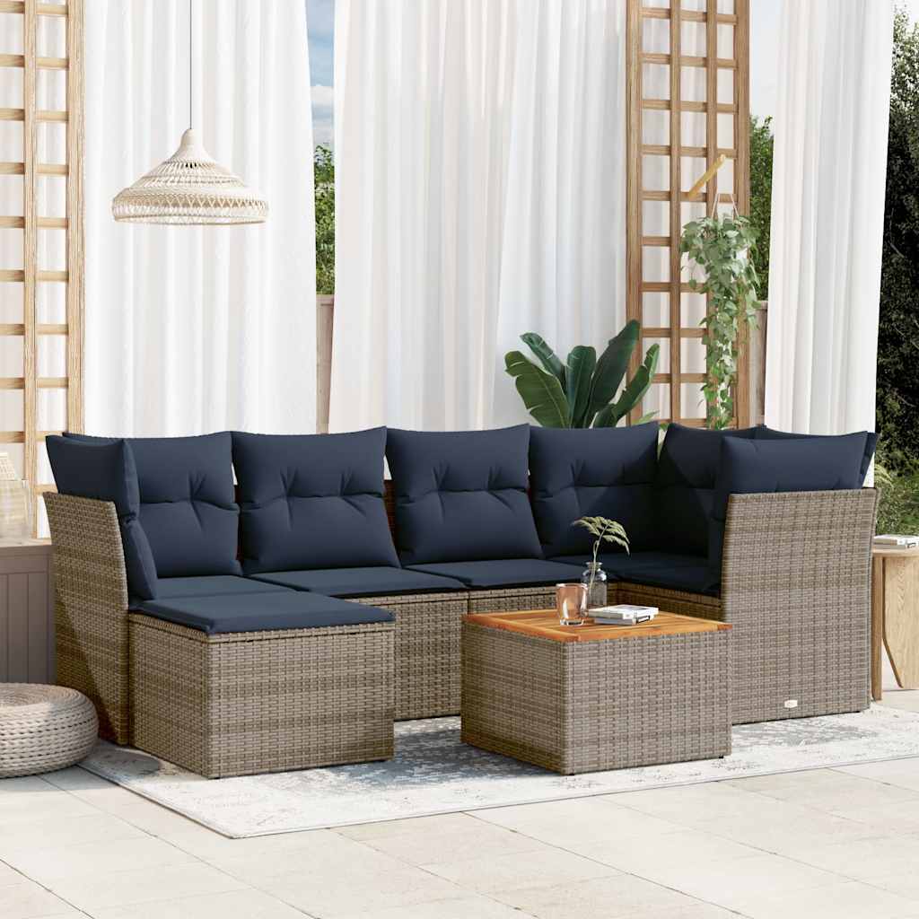 Havesofasæt Med 7 Dele Og Hynder Polyrattan - Hovedbillede