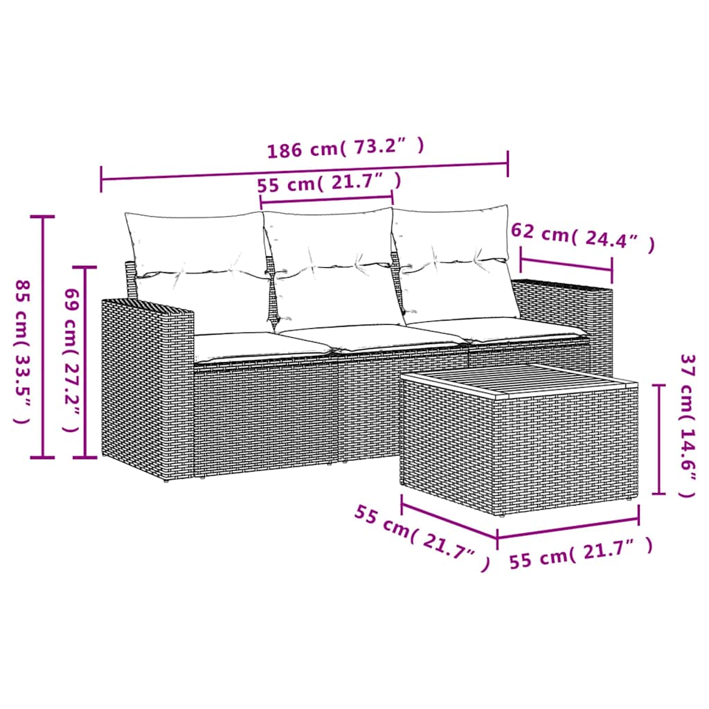 Sofasæt til Haven 4 Dele med Hynder Polyrattan Grå - billede 10