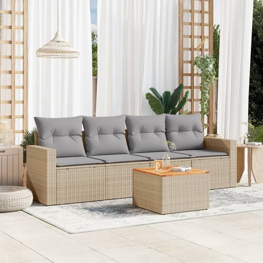 Havesofasæt 5 Dele Med Hynder Polyrattan Beige