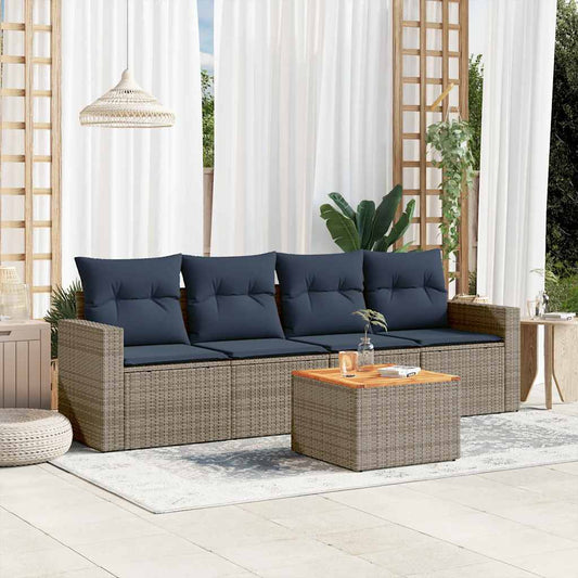 Sofasæt til Haven 5 Dele med Hynder Polyrattan Grå - hovedbillede