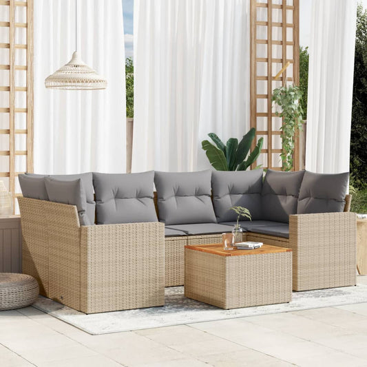 Havesofasæt 7 Dele Med Hynder Polyrattan Beige