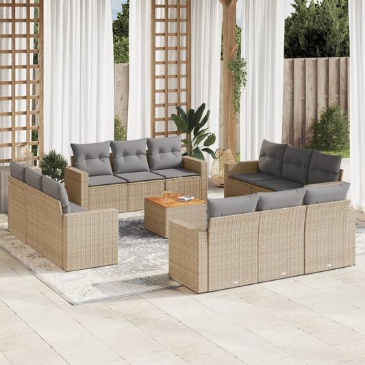 Spisebordssæt Til Haven 13 Dele Med Hynder Polyrattan Beige