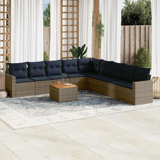 Sofasæt til Haven 10 Dele med Hynder Polyrattan Grå - hovedbillede