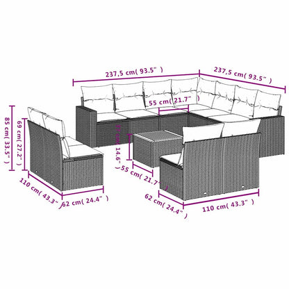 Sofasæt til Haven 12 Dele med Hynder Polyrattan Grå - billede 12