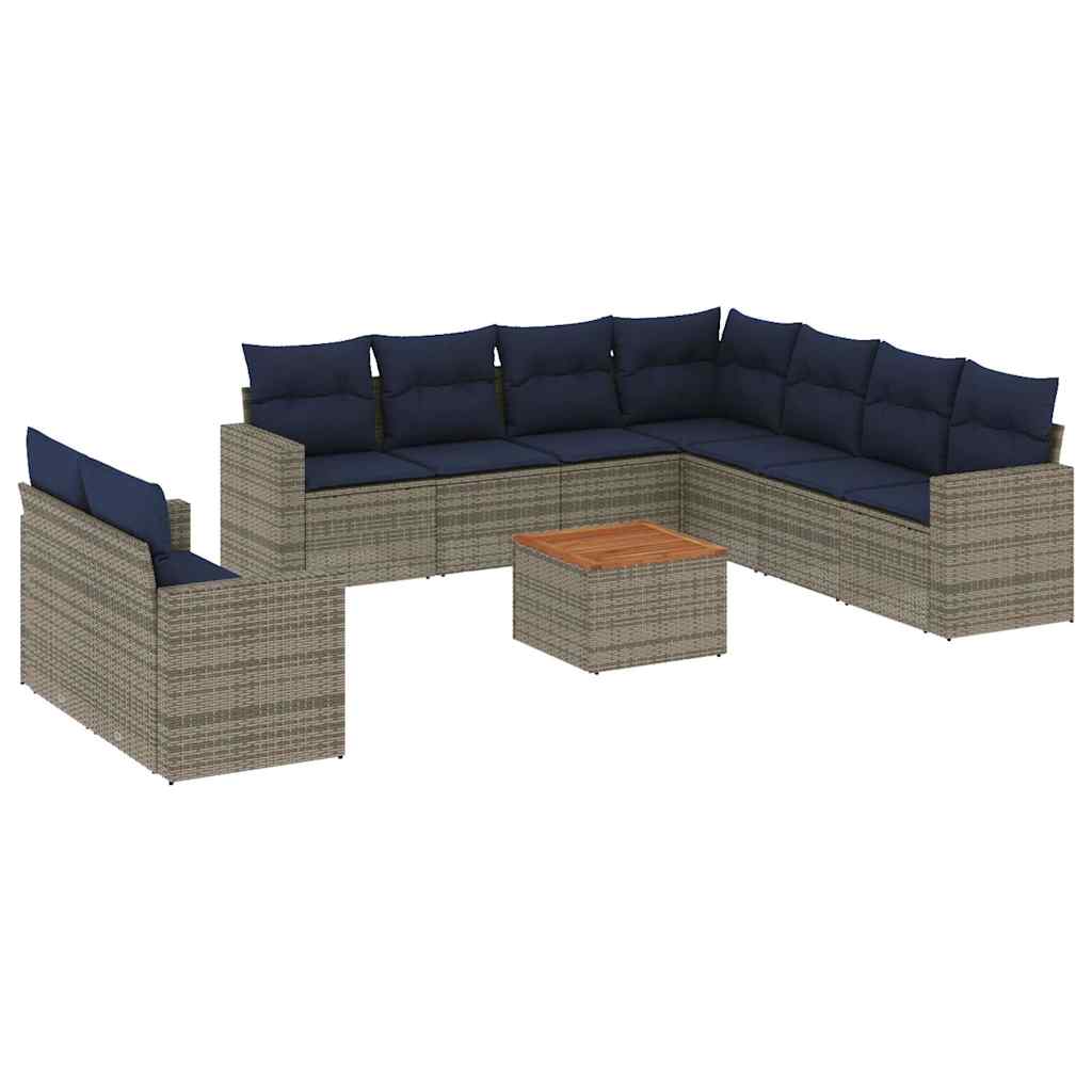 Sofasæt til Haven 10 Dele med Hynder Polyrattan Grå - billede 2