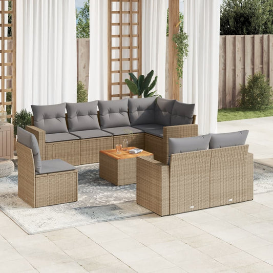 Spisebordssæt Til Haven 9 Dele Med Hynder Polyrattan Beige