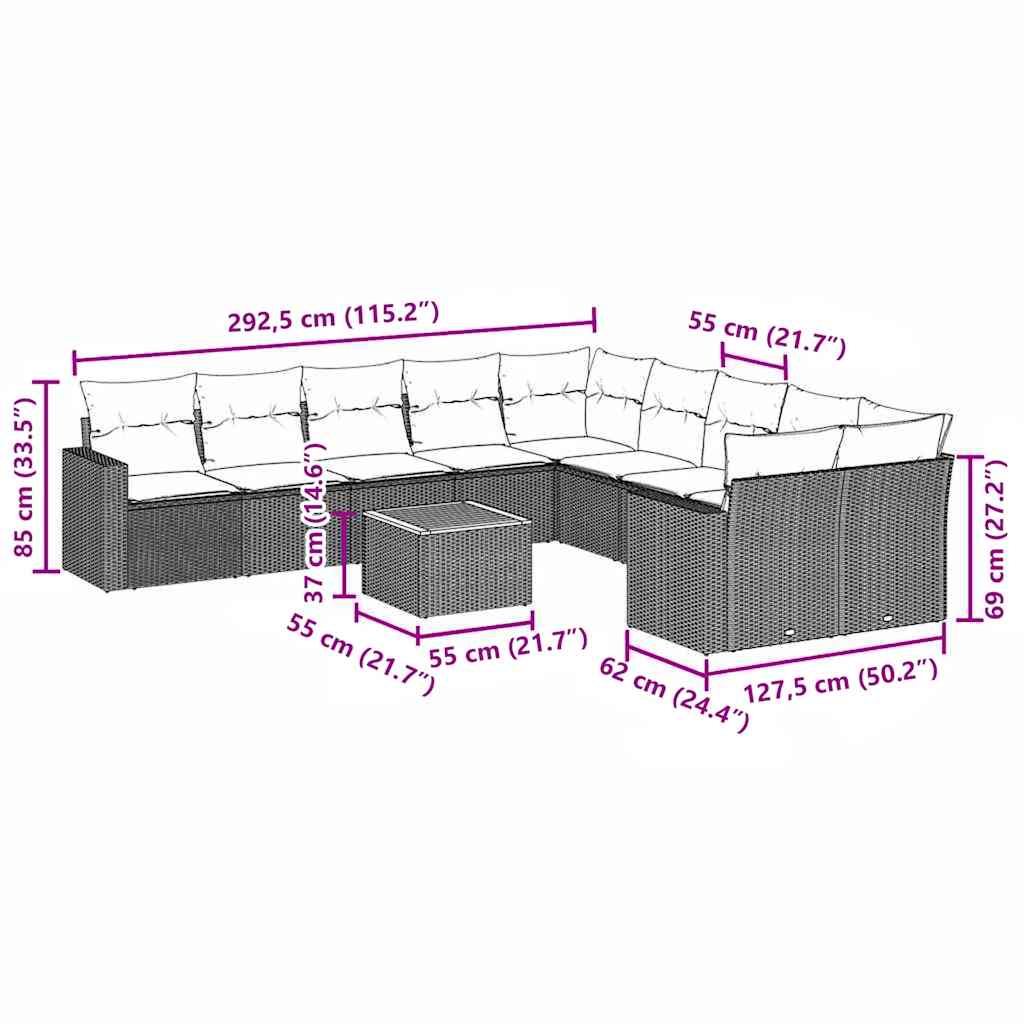 Loungesæt Til Haven 11 Dele Med Hynder Polyrattan - Billede 12
