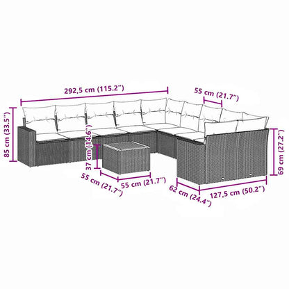Loungesæt Til Haven 11 Dele Med Hynder Polyrattan - Billede 12