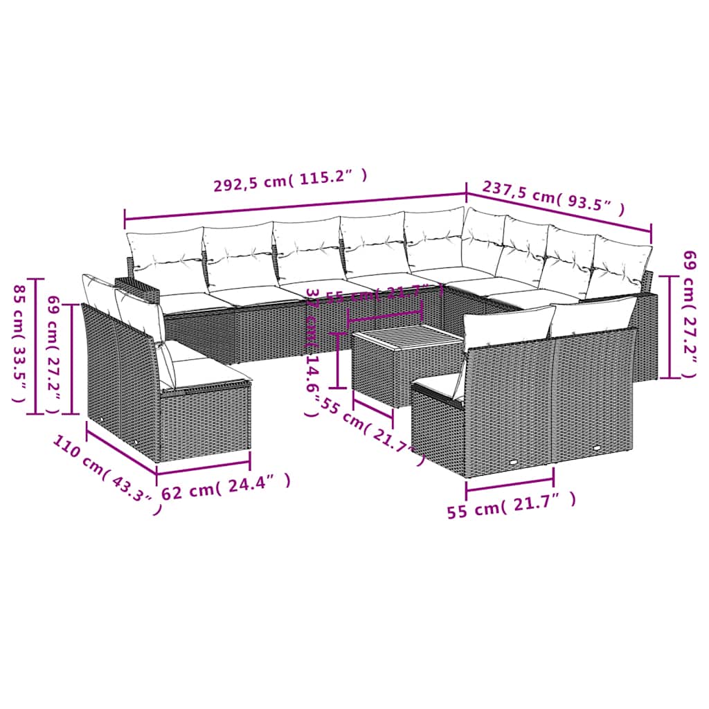 Sofasæt til Haven 13 Dele med Hynder Polyrattan Grå - billede 12