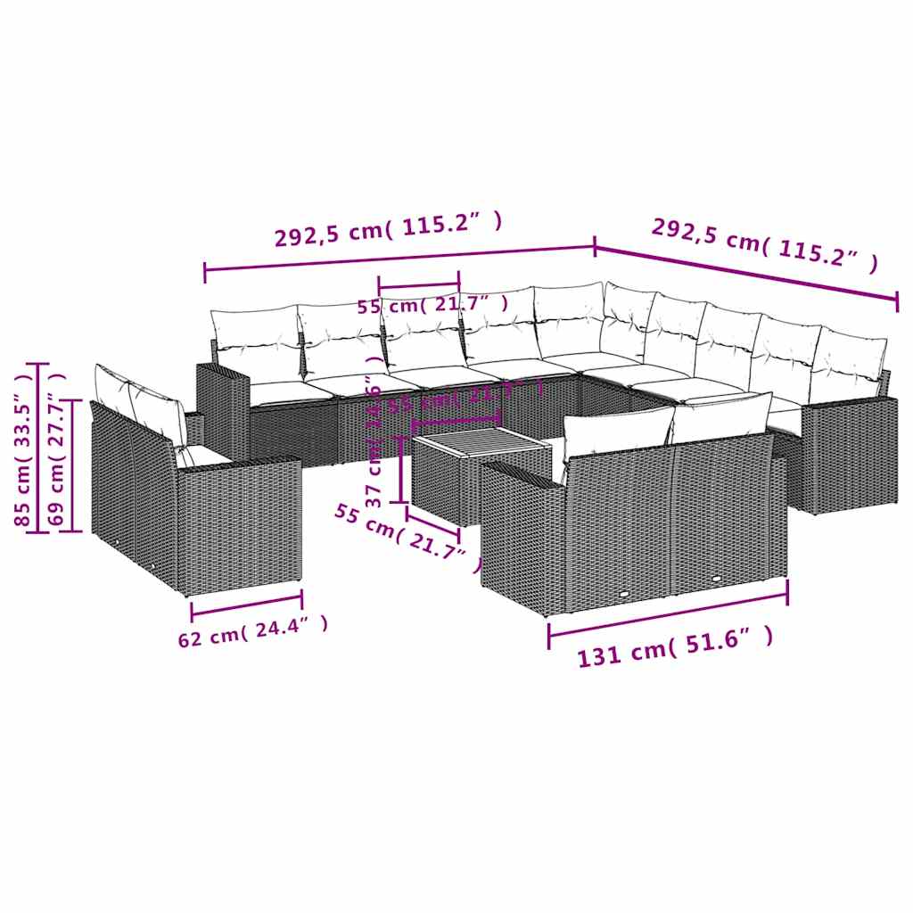 Sofasæt til Haven 14 Dele med Hynder Polyrattan Grå - billede 12