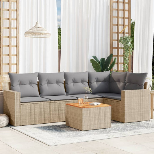 Havesofasæt 6 Dele Med Hynder Polyrattan Beige