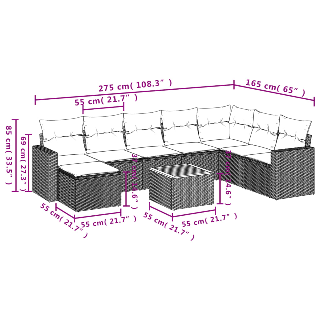 Sofasæt Til Haven 9 Dele Med Hynder Polyrattan - Billede 3