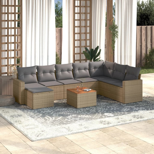 Spisebordssæt Til Haven 9 Dele Med Hynder Polyrattan Beige