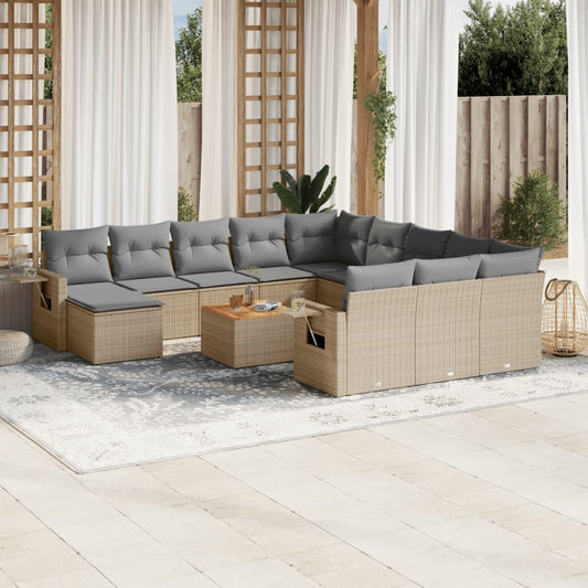 Spisebordssæt Til Haven 13 Dele Med Hynder Polyrattan Beige