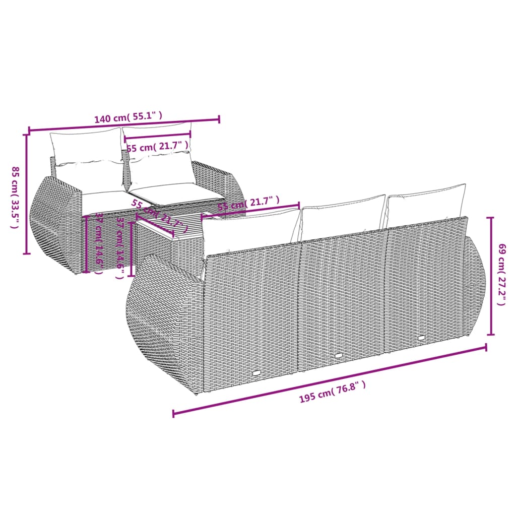 Sofasæt Til Haven 6 Dele Med Hynder Polyrattan - Billede 3